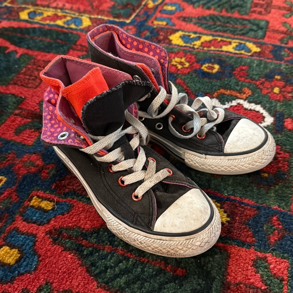 Converse Black Purple and Pink Canvas Sneakers polka dot size 13